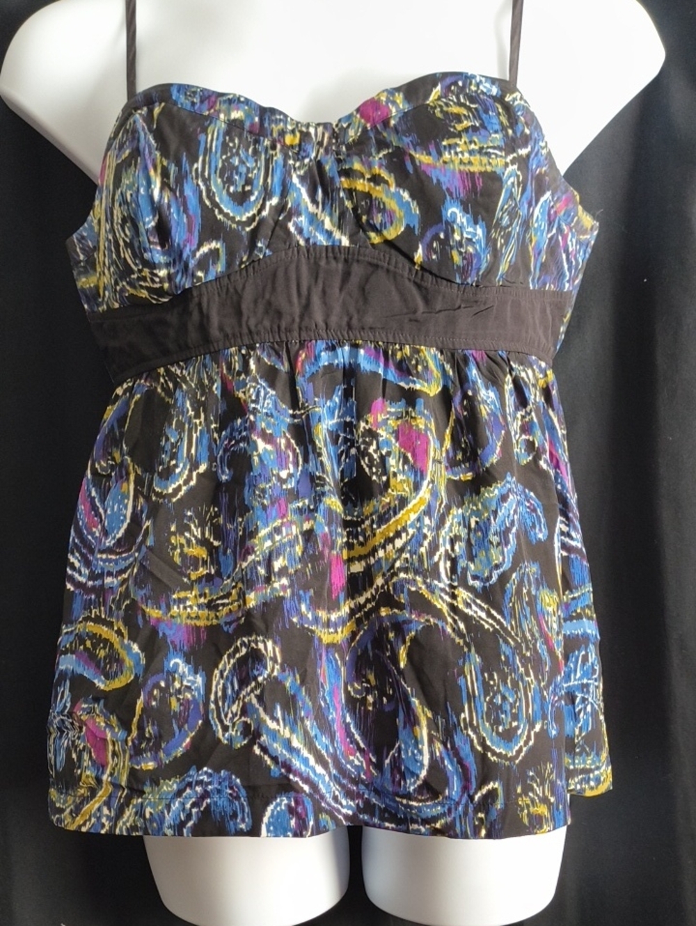 Elle Black Top with Blue, Yellow & Pink Paisley Print #0051